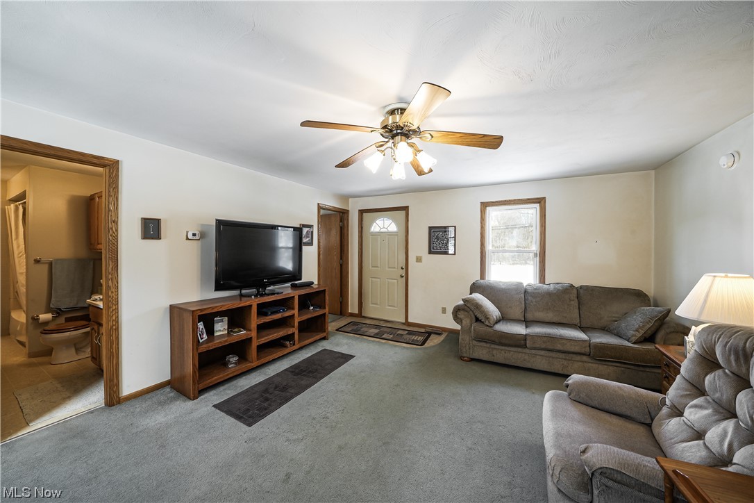 7541 Cooley Road Ravenna, OH 44266 - Photo 25 of 32 Living room featuring light colored carpet and ceiling fan