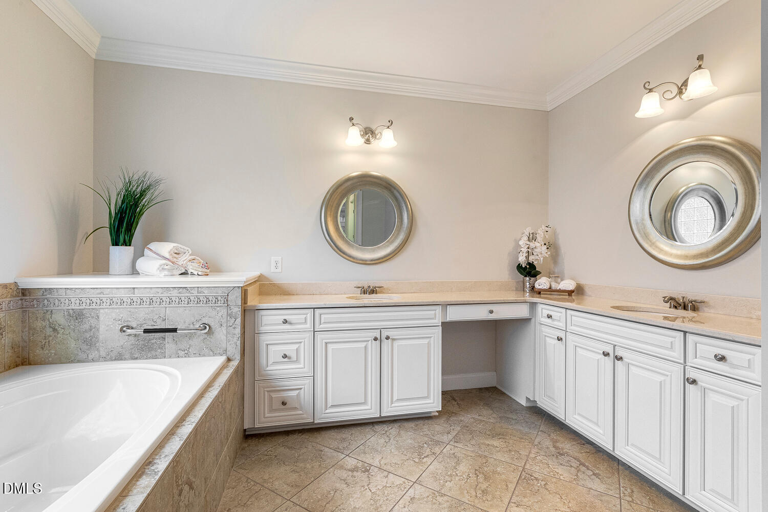 404 Vintage Hill Circle Apex, NC 27539 - Photo 43 of 82 a bathroom with a granite countertop double vanity sink and a bathtub