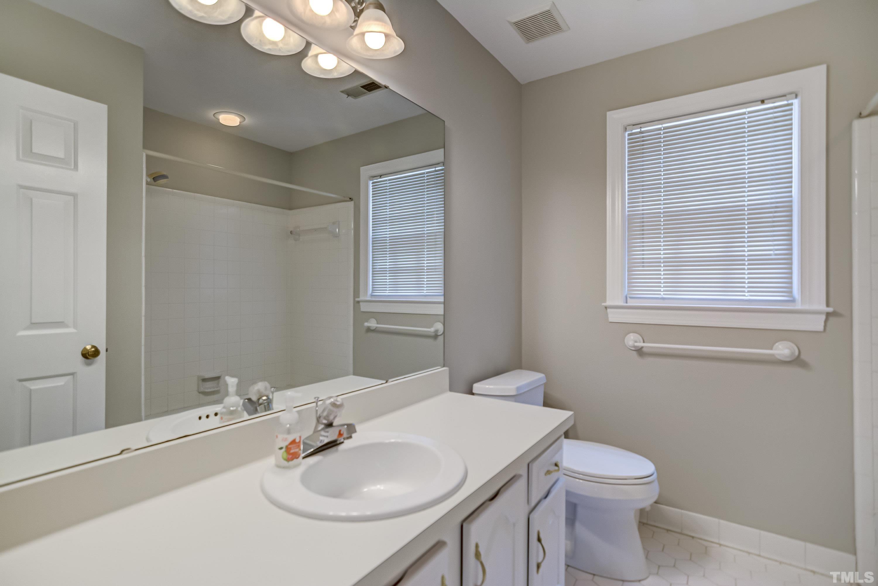 8313 Seagate Drive Raleigh, NC 27615 - Photo 18 of 24 a bathroom with a sink a toilet and a mirror