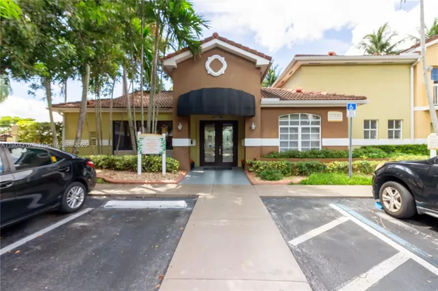 a view of a park with slide