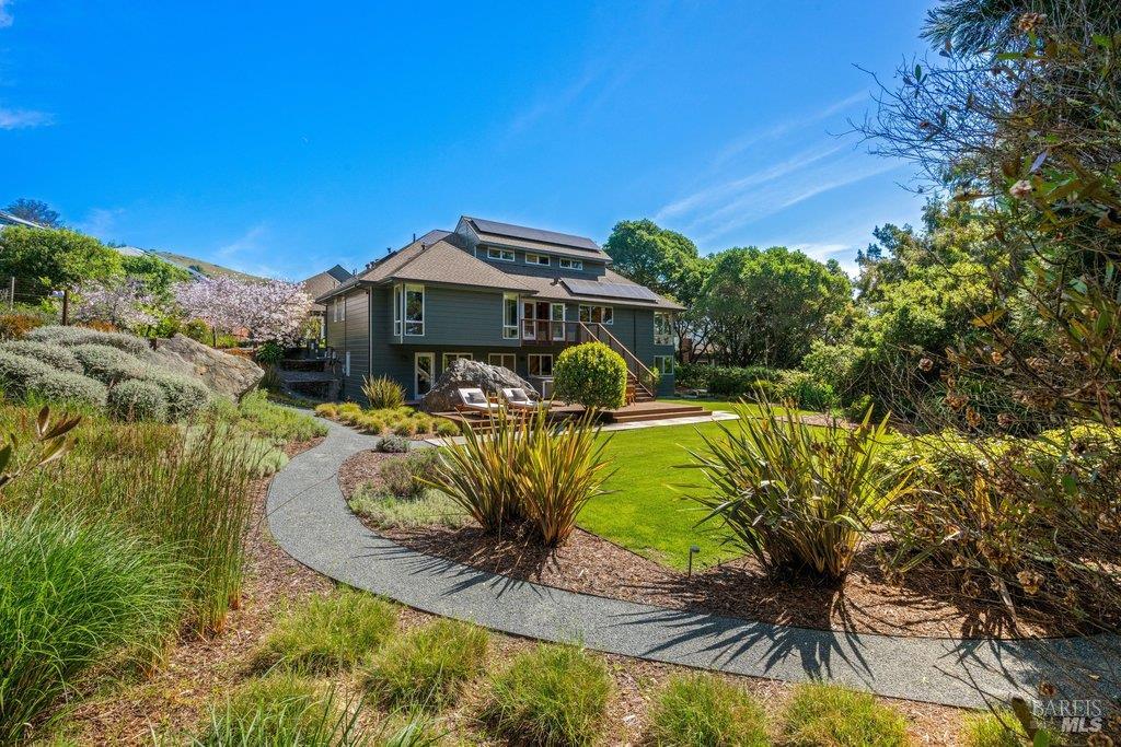 103 Reed Ranch Road Tiburon, CA 94920 - Photo 68 of 89 a view of a swimming pool with lawn chairs under an umbrella