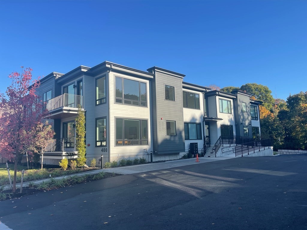 a view of a building with a street