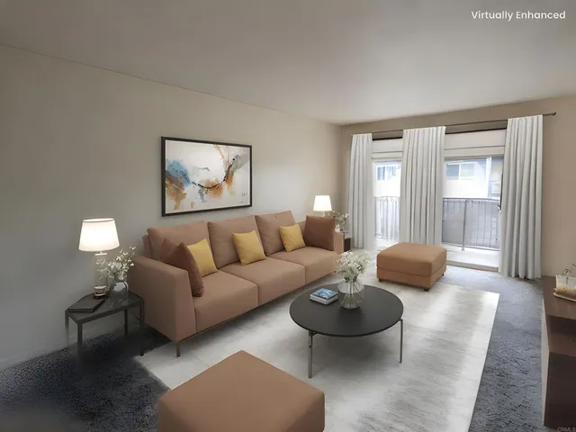 a living room with furniture and a rug