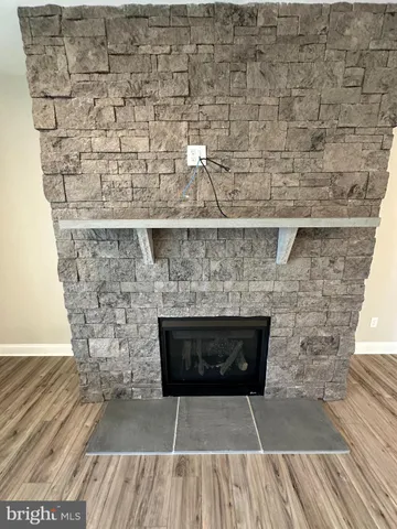 a stone fireplace