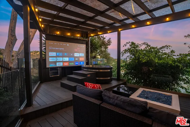 a outdoor sitting area with a couch