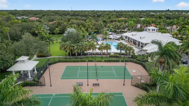 an aerial view of a house with a garden