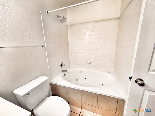 a bathroom with a toilet and a bathtub
