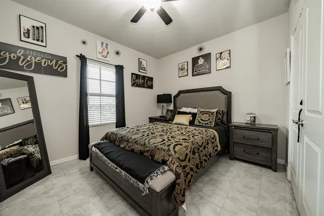 a bedroom with a bed next to a window with the outer view