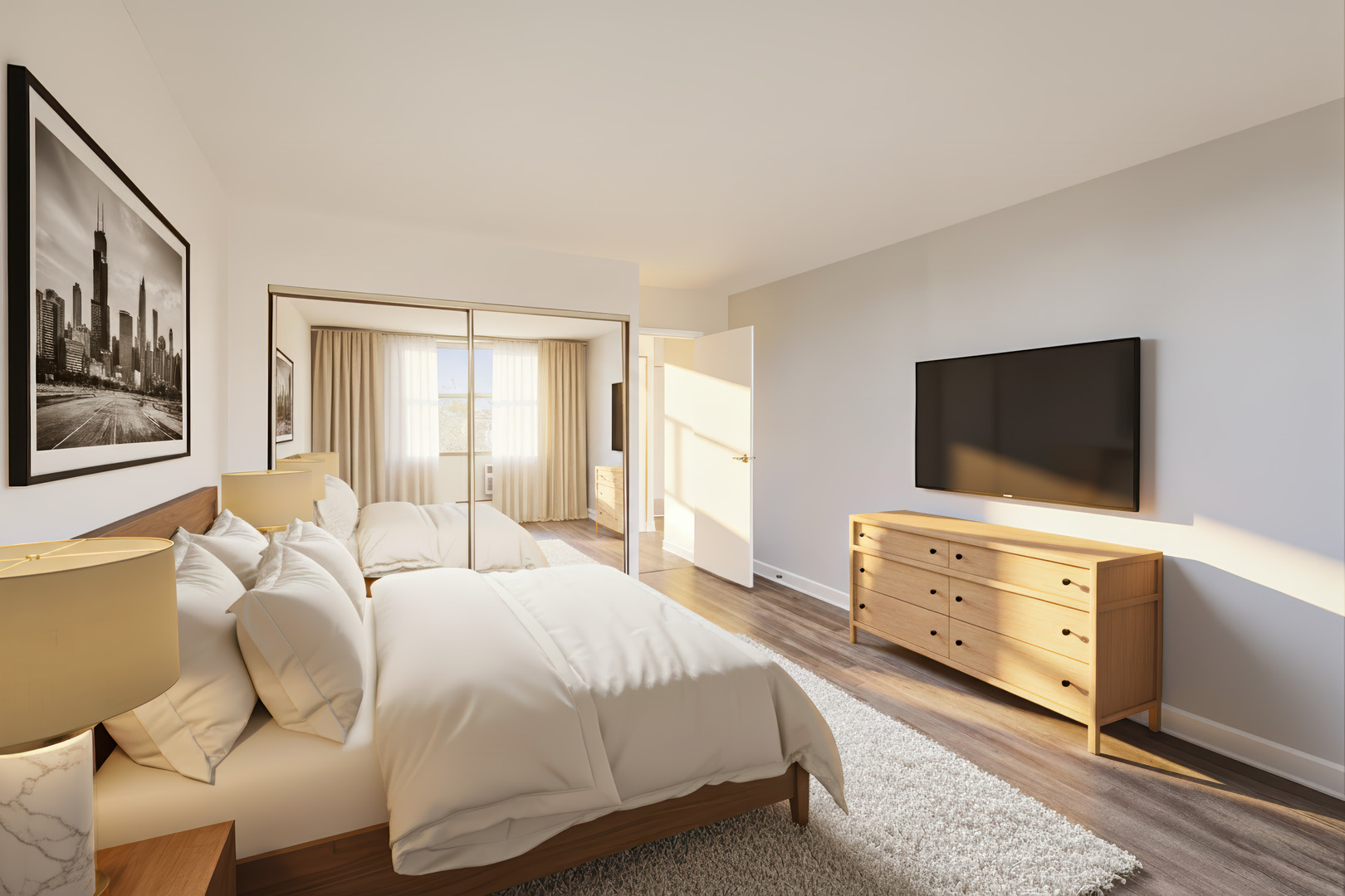 Undisclosed Address Lombard, IL 60148 - Photo 24 of 37 a bedroom with a bed and flat screen tv