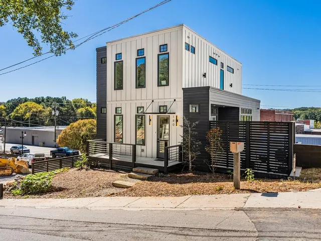 a front view of a building with street