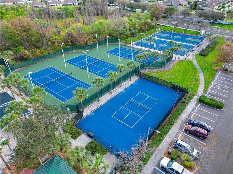 29924 Playa Del Rey Lane Wesley Chapel, FL 33543 - Photo 31 of 31 an aerial view of a tennis ground with large trees
