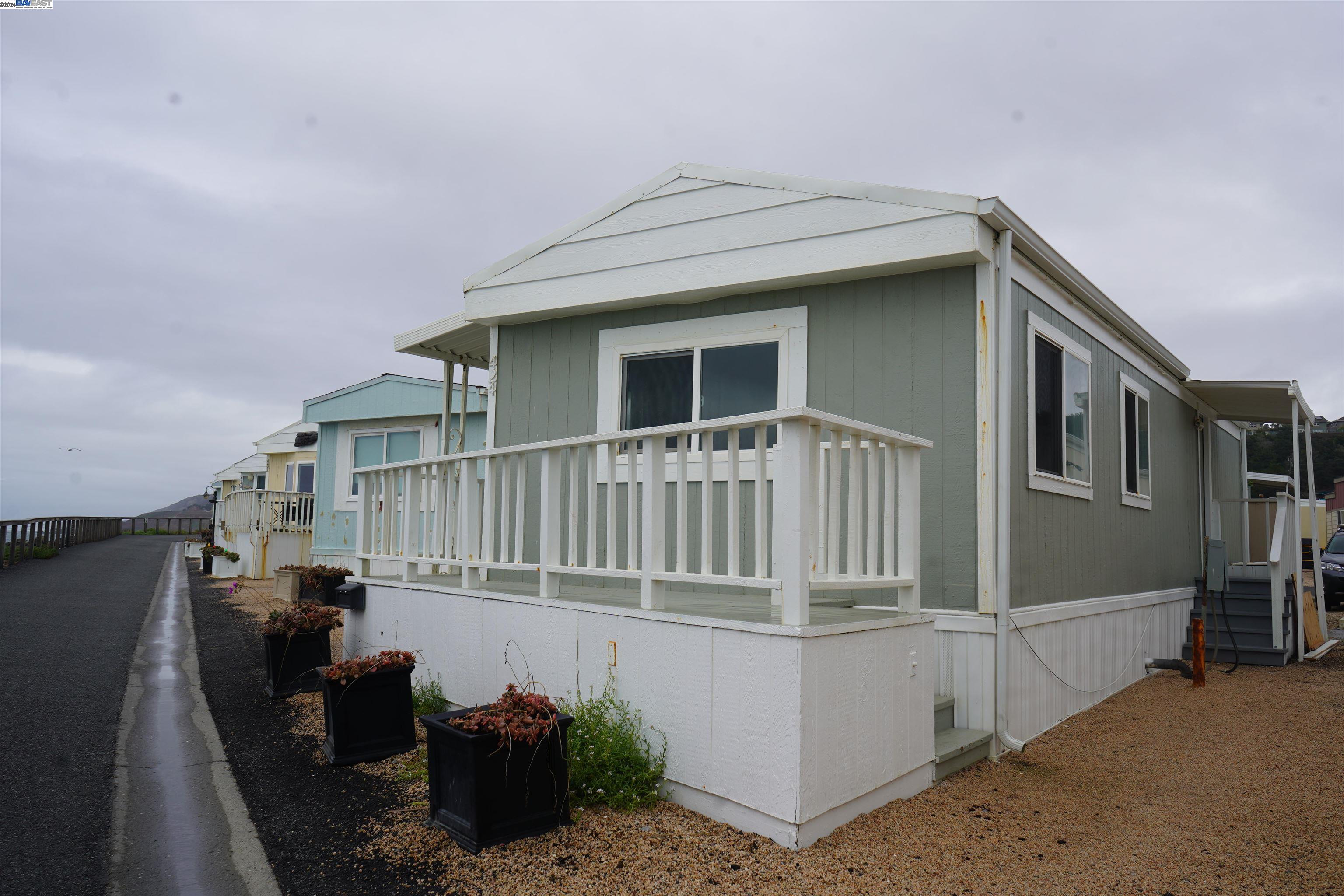 a porch with seating space