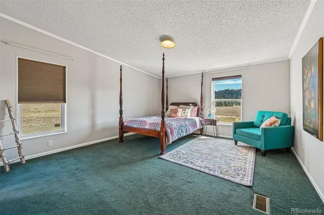 a bedroom with a bed and a couch