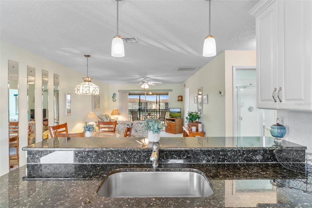 25100 Sandhill Boulevard, Unit R202 Punta Gorda, FL 33983 - Photo 6 of 39 a kitchen with counter top space and living room view