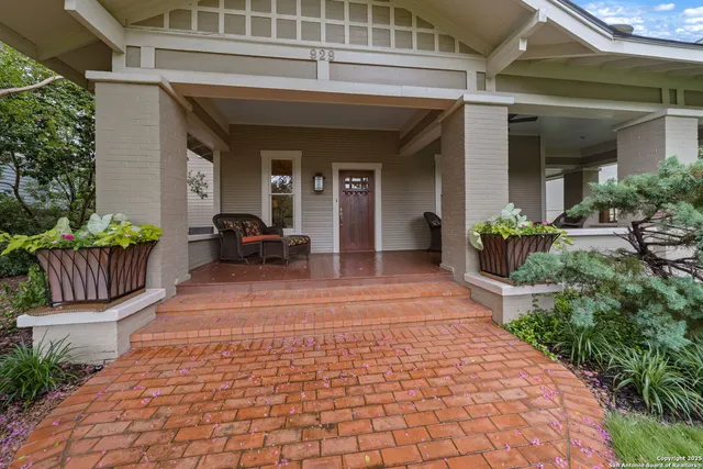 a view of a porch with furniture
