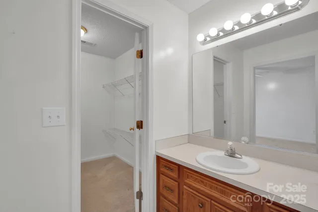 a bathroom with a sink double vanity and a mirror