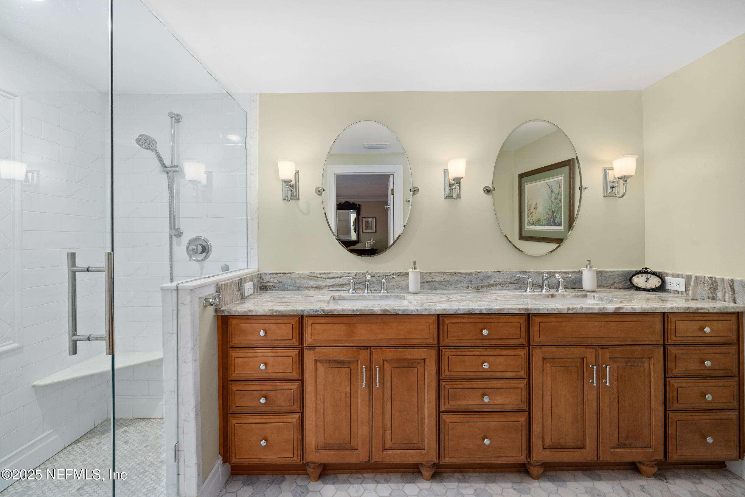 12367 Mandarin Road Jacksonville, FL 32223 - Photo 21 of 114 a bathroom with a granite countertop double vanity sink and a mirror