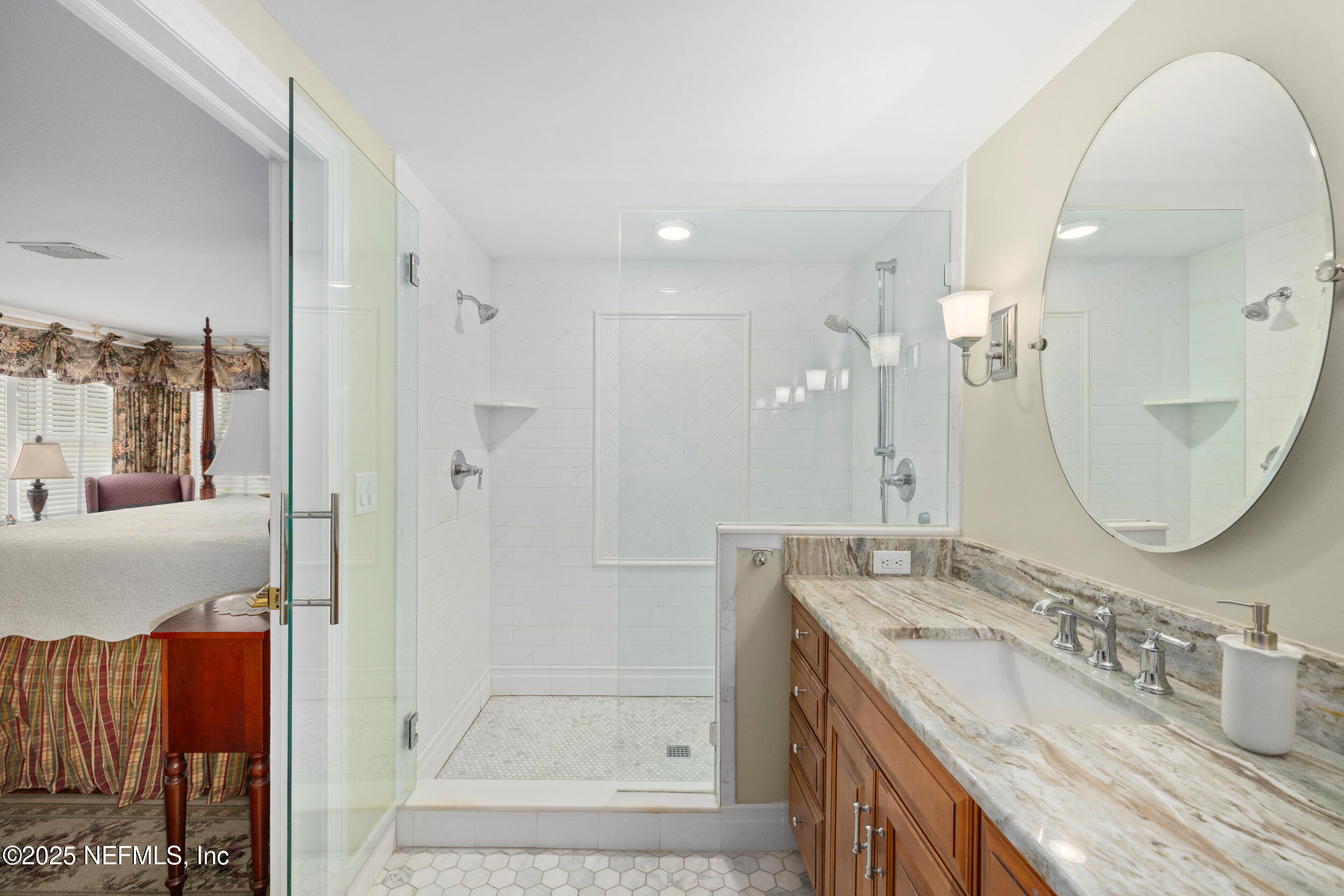 12367 Mandarin Road Jacksonville, FL 32223 - Photo 99 of 114 a bathroom with a double vanity sink mirror and shower