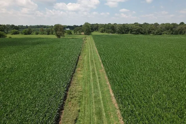 a view of a lake with a big yard