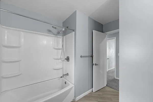 a bathroom with a bathtub