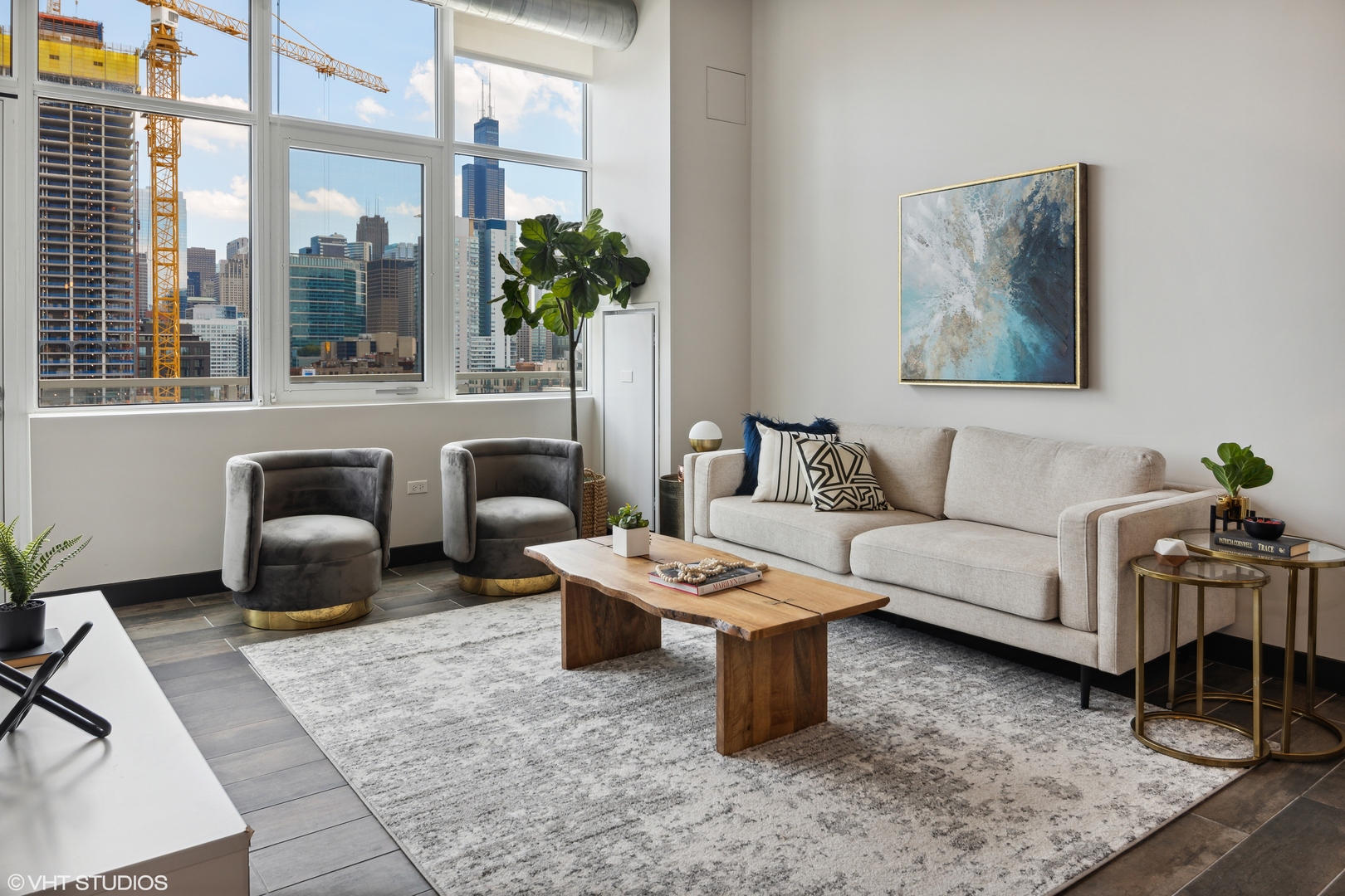 171 North Aberdeen Street, Unit 1008 Chicago, IL 60607 - Photo 3 of 25 a living room with furniture and a large window