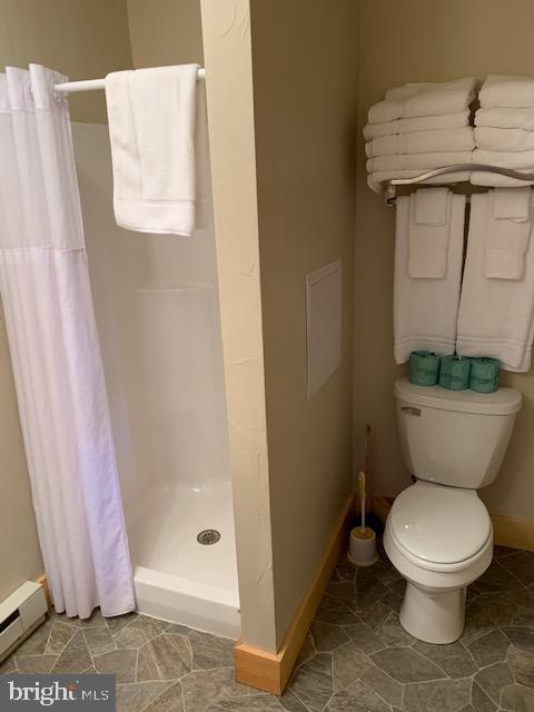 1461 Big Creek Road Clearville, PA 15535 - Photo 84 of 138 a white toilet sitting next to a shower curtain