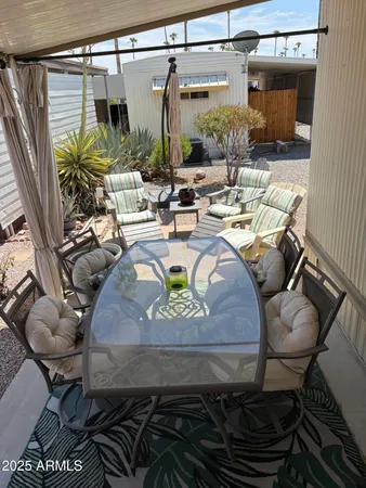 a dining room with furniture