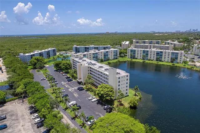 a view of a city with swimming pool