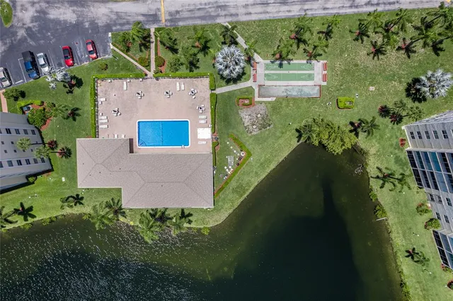 a view of a lake with a city