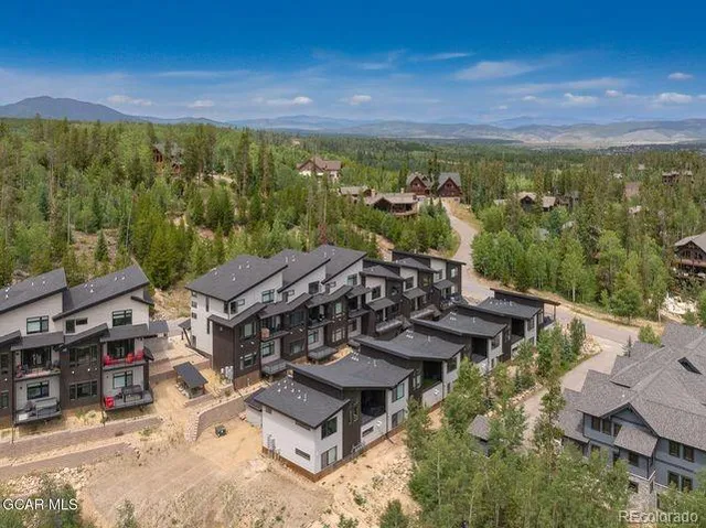 a view of a city with furniture