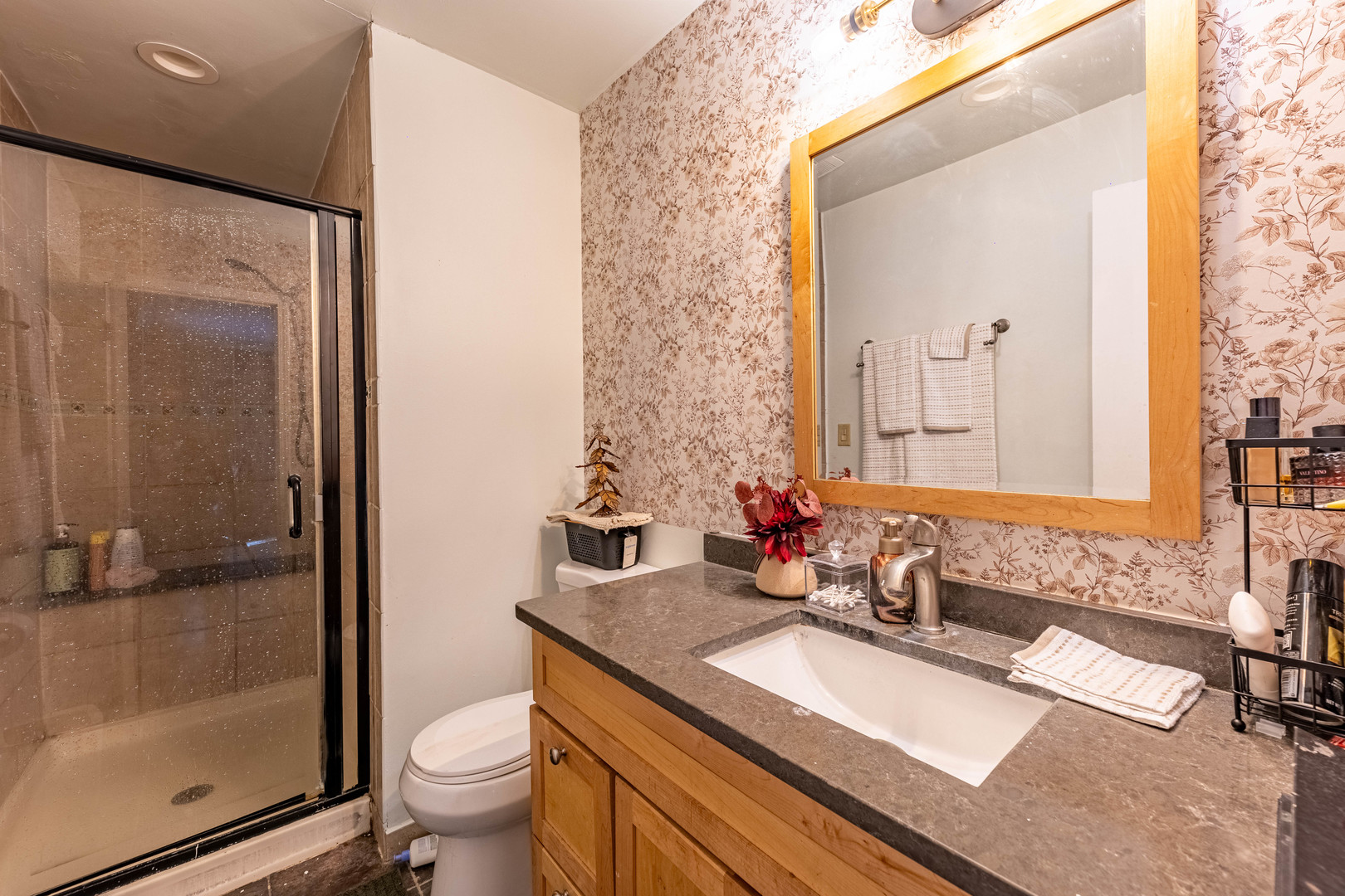 41W461 Burlington Road Campton Hills, IL 60175 - Photo 14 of 32 a bathroom with a granite countertop sink toilet and shower
