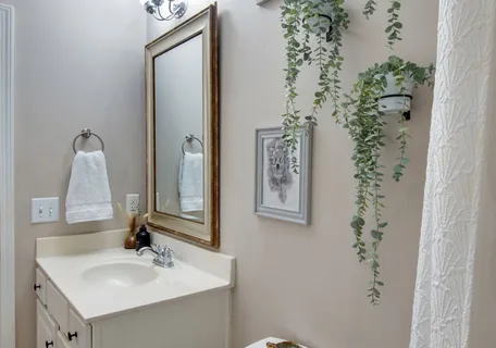 a bathroom with a sink toilet and mirror