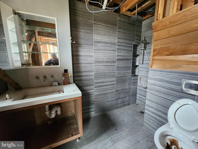 a bathroom with a sink a toilet and a shower