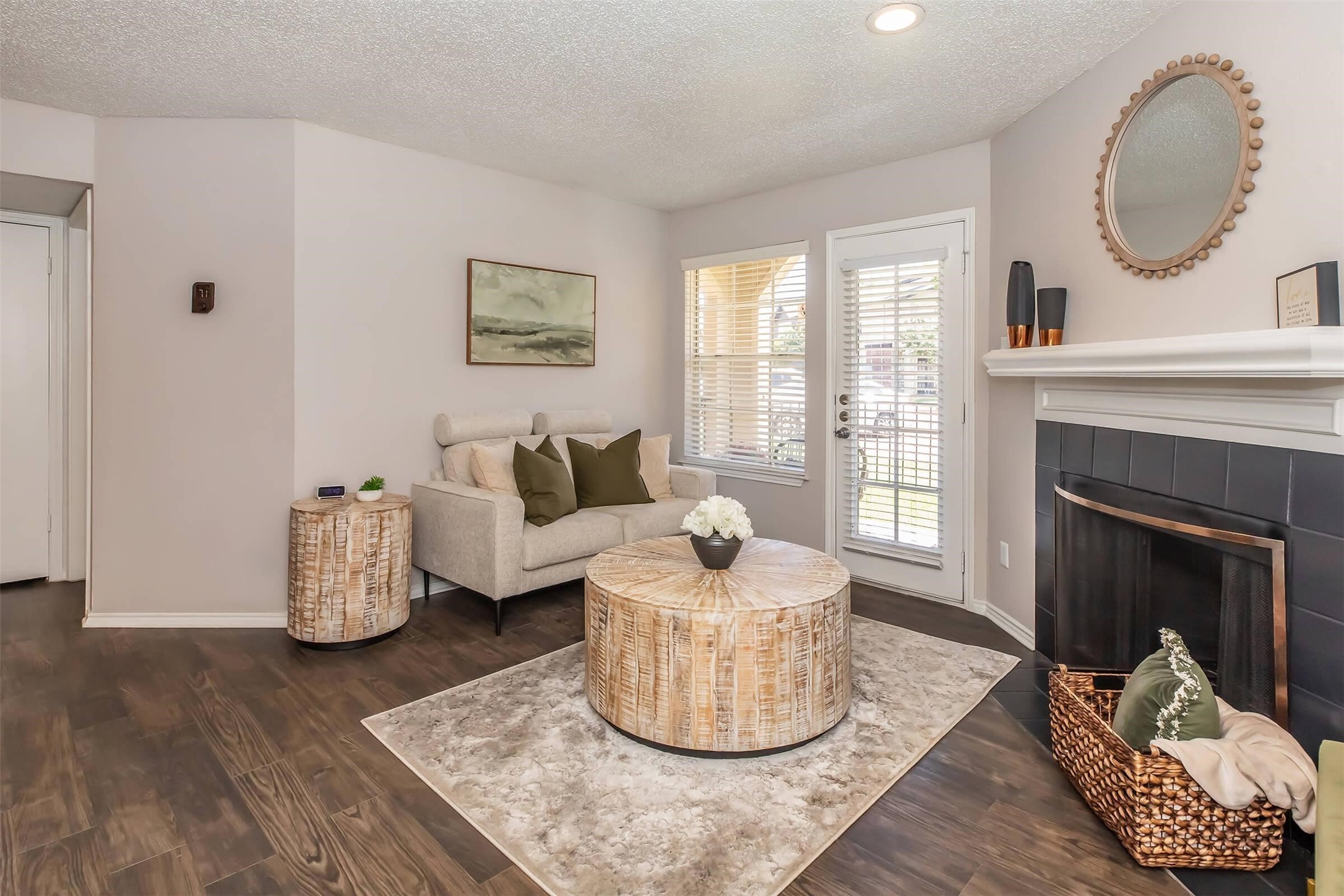 8301 Boat Club Road, Unit 827 Fort Worth, TX 76179 - Photo 2 of 42 a living room with furniture and a fireplace