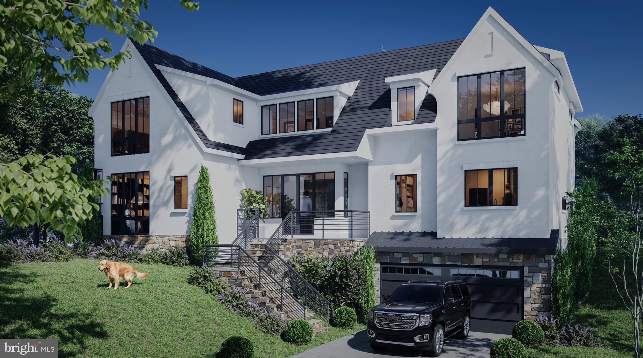 a aerial view of a house with a yard and potted plants