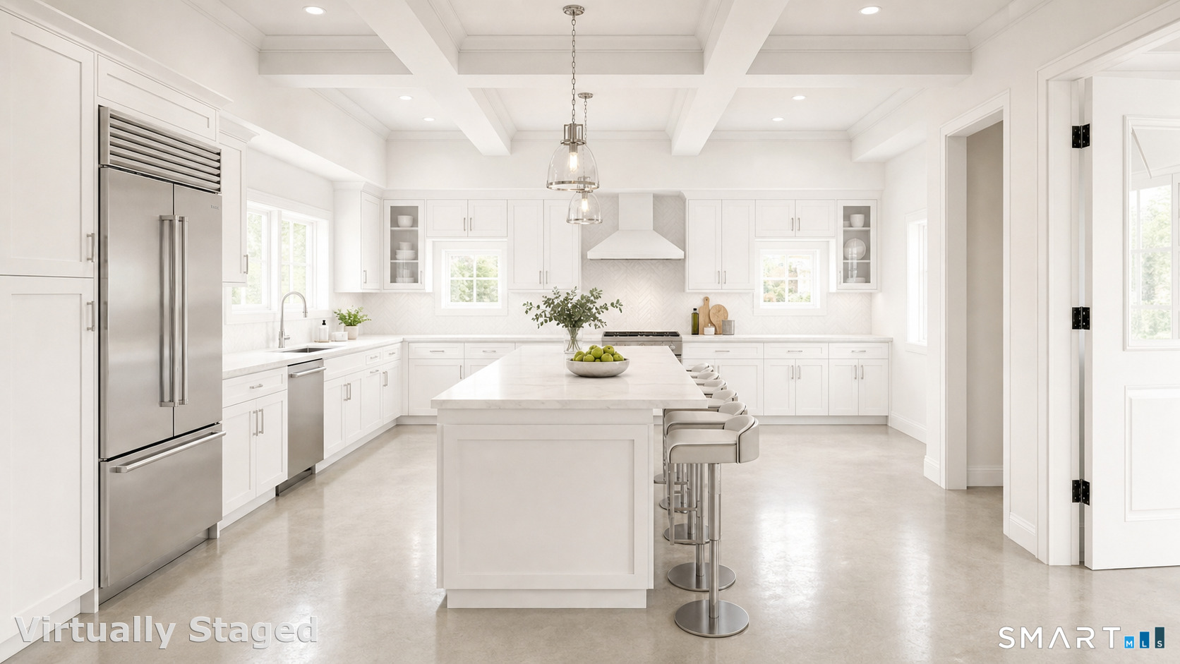40 Pond Road Old Lyme, CT 06371 - Photo 23 of 35 a kitchen with kitchen island white cabinets and refrigerator