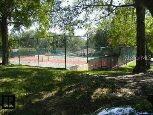 a view of a park with a slide