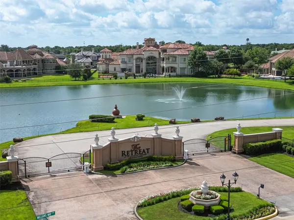 a view of a lake with a terrace