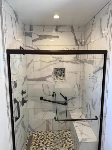 a bathroom with shower