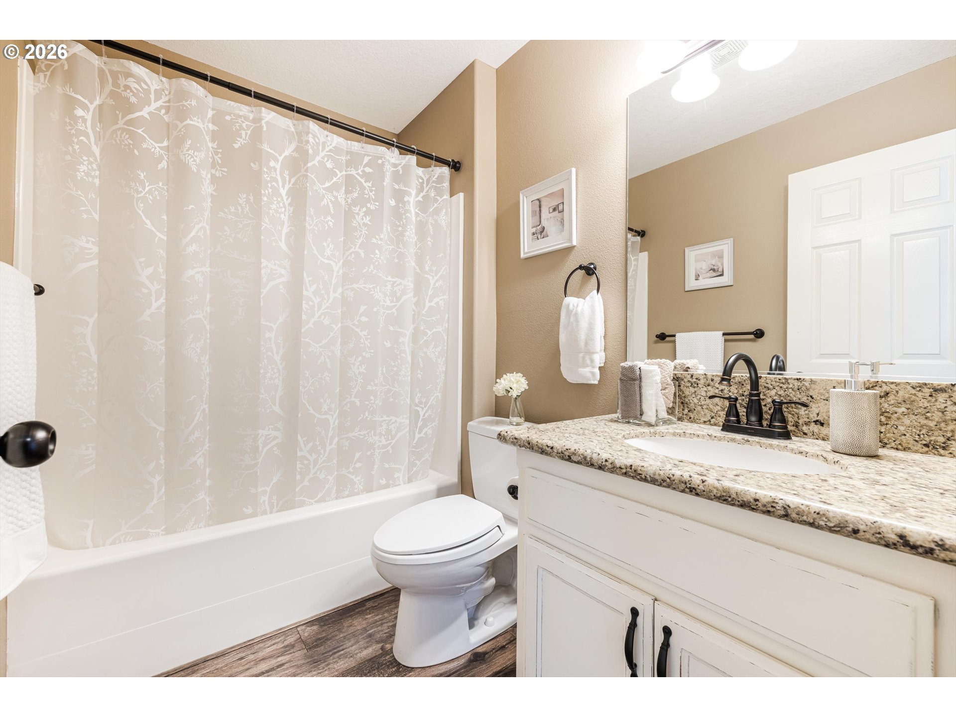 11769 Payson Lane Oregon City, OR 97045 - Photo 24 of 29 a bathroom with a granite countertop sink and a mirror