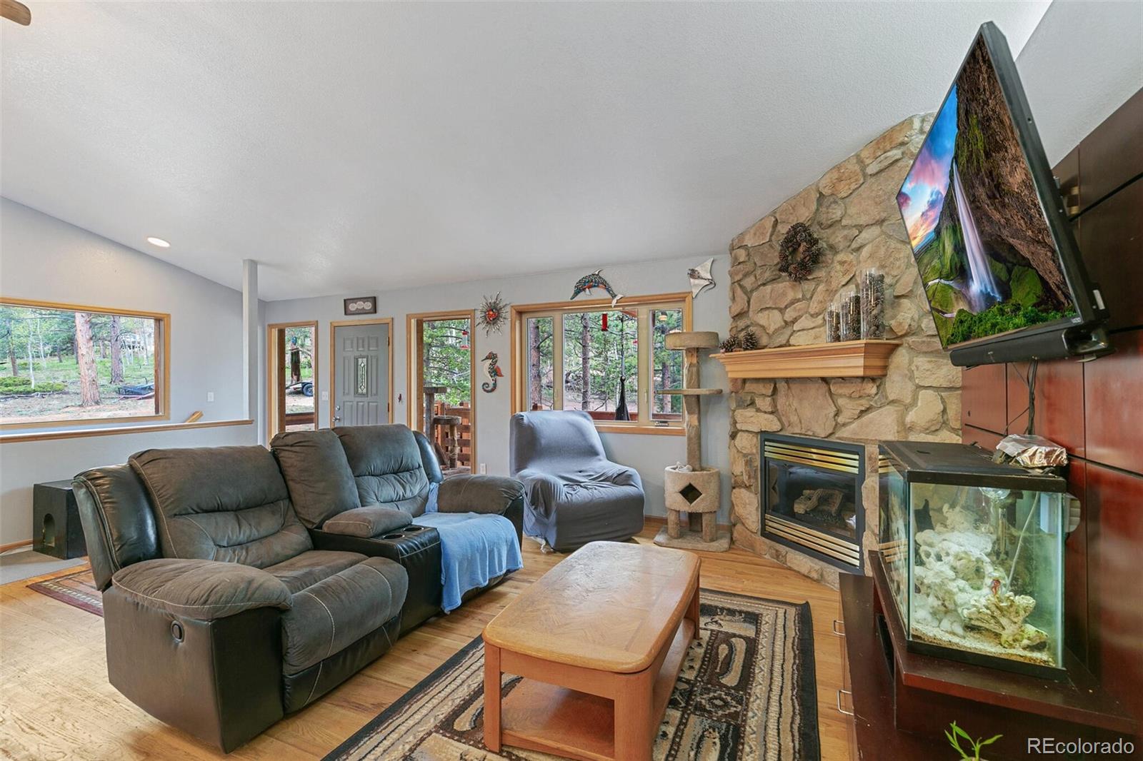 30 Bristlecone Circle Bailey, CO 80421 - Photo 6 of 35 a living room with furniture a fireplace and a flat screen tv