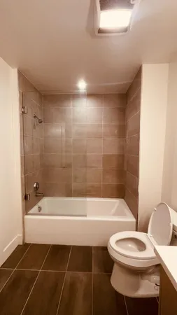 a bathroom with a bathtub