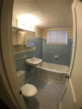 a bathroom with a sink a toilet a mirror and vanity