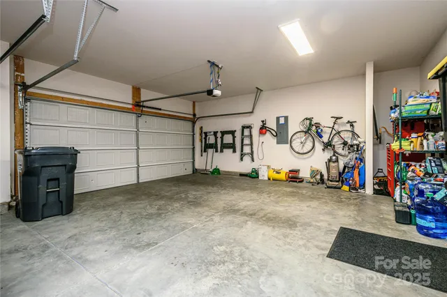 a view of a garage with storage