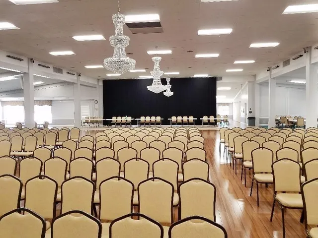 a room with a chandelier