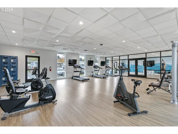 a view of a room with gym equipment