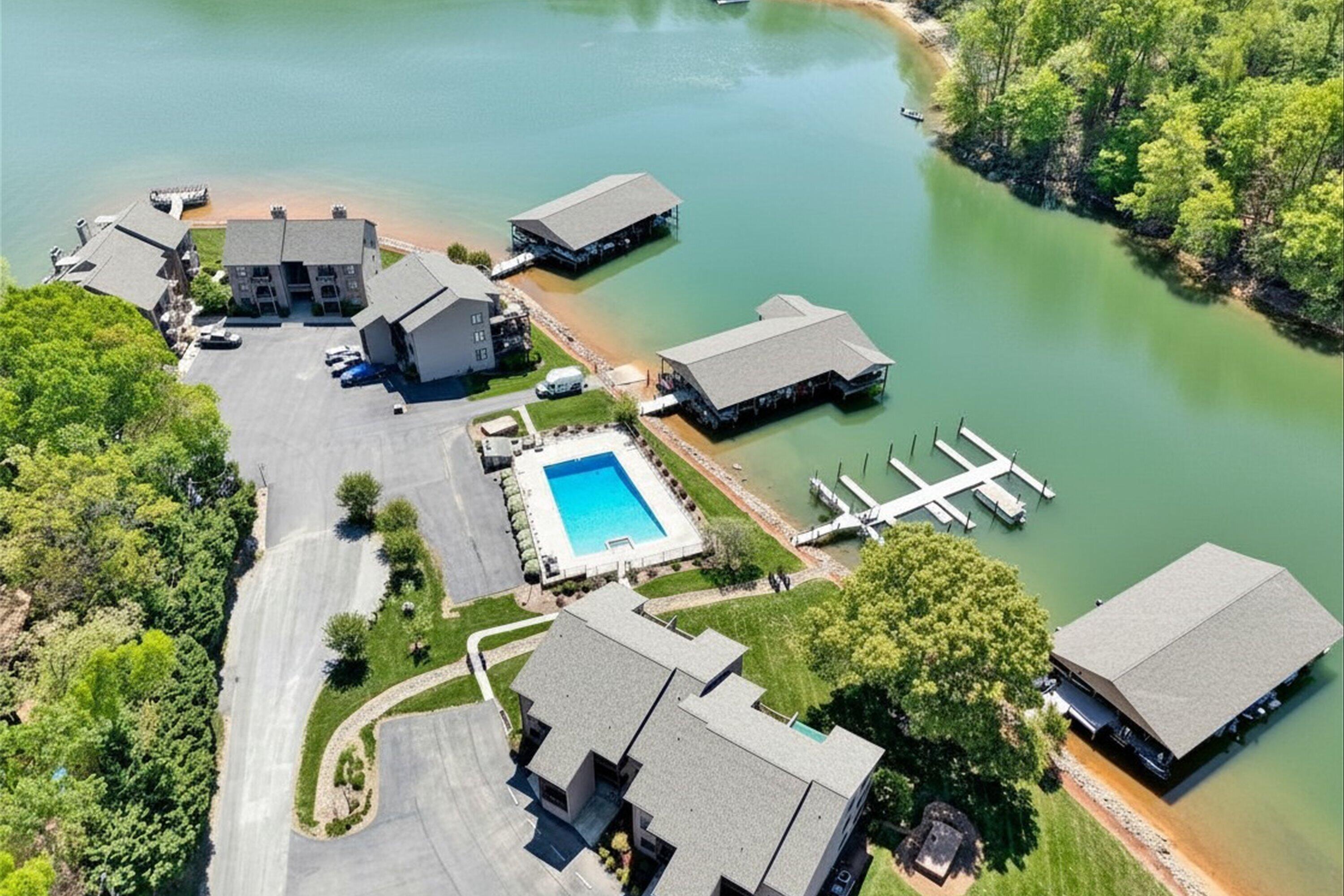 620 Monte Vista Road, Unit 605 Union Hall, VA 24176 - Photo 3 of 41 an aerial view of a house with outdoor space and a lake view