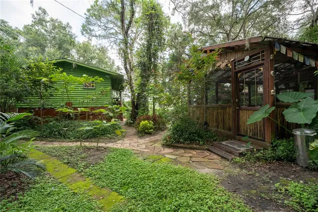 a view of a lake with a yard