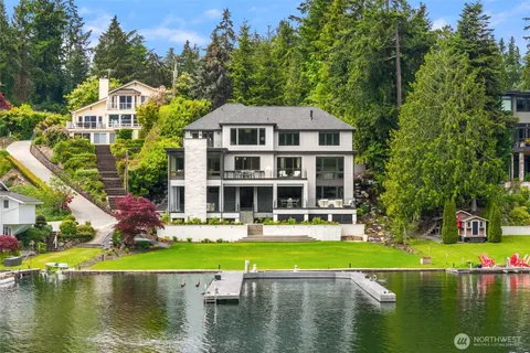 a aerial view of a house with a swimming pool