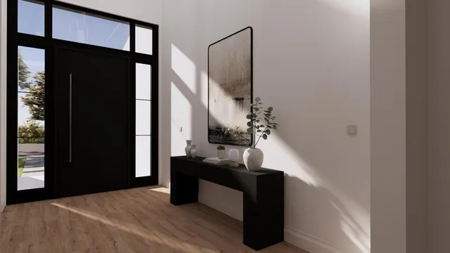 a view of entryway and hall with wooden floor